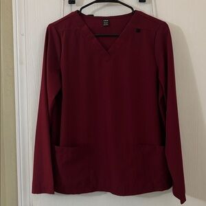 Burgundy V-Neck Long Sleeve Scrub Top